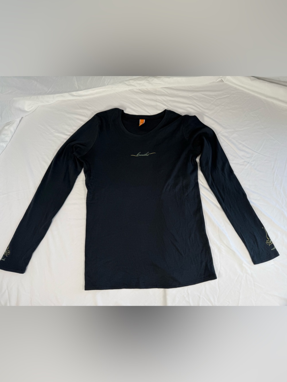 lucy Black Long Sleeve Tee with 'breathe' Script